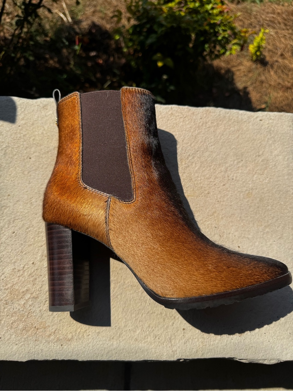 Ralph Lauren Mylah Ombré Haircalf Chelsea Booties Brown Size 8